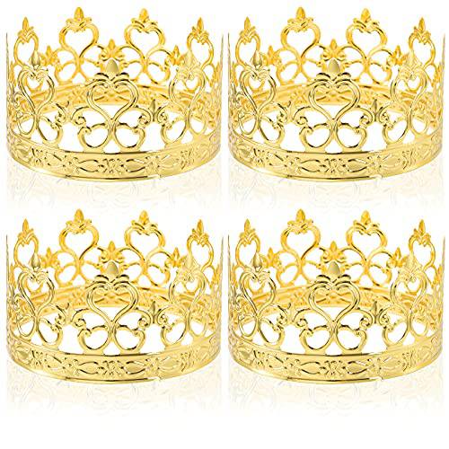 Fasmov 4 Pcs Mini Prinrcess Gold Crown Cake Topper for Wedding Birthday Party Cake Decoration (Gold)