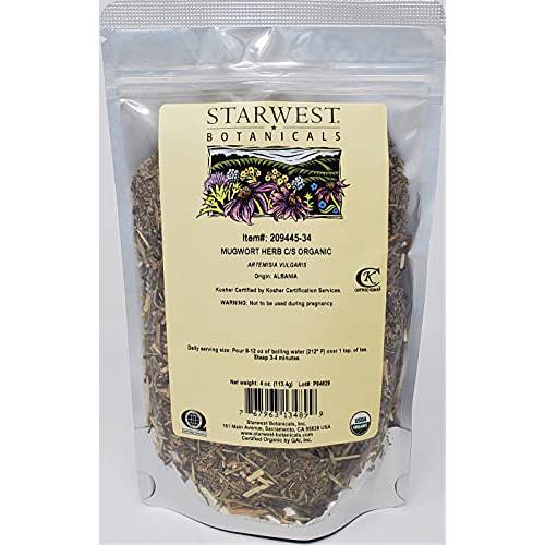 Starwest Botanicals Organic Mugwort Herb Cut & Sifted, 4 Ounces