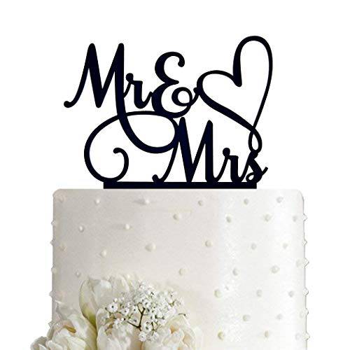 AMINJIE Mr and Mrs Cake Topper, Bride and Groom Sign Wedding / Engagement Cake Toppers Decoration, Black Acrylic