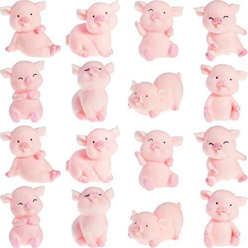 16 Pieces Cute Pink Piggy Toy Figures Miniature Pig Cake Toppers Resin Miniature Pig Figurines for Cake Decoration, DIY Crafts, Fairy Garden Decoration, Table Centerpieces, Home Decor