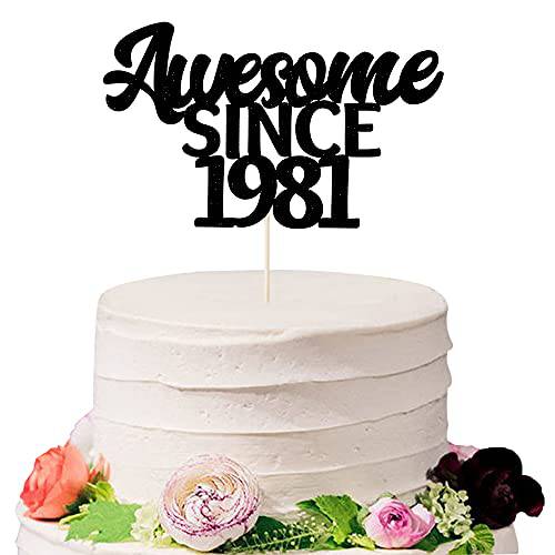 Eiveny Awesome Since 1982 Cake Topper, Black Glitter Happy 40th Birthday Cake Decor - Cheers to 40 Years - 40th Anniversary Party Decoration Supplies (40)