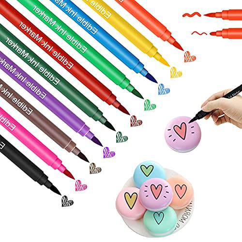 Food Coloring Pens, Double Sided Edible Markers with Fine and Thick Tip, Food Marker Pen for Decorating Cookies Easter Eggs Cakes Fondant Desserts, 10 Colors