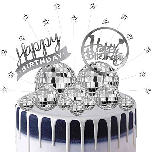 27PCS Disco Ball Cake Toppers 70’s Disco Cake Decoration Dance Birthday Party Supplies