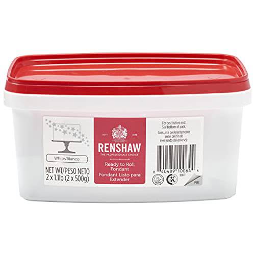 RENSHAW Fondant Icing, Ready to Roll, Smooth and Easy to Use, Preferred by Professionals for Cake Decoration, Cookies and Cupcakes, Vegan, Kosher, Halal Approved - WHITE 2.2 LB