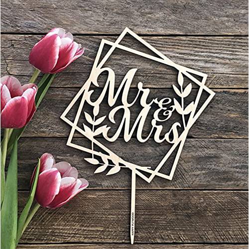 HappyPlywood Mr and Mrs Wedding Cake Topper Wooden Decorations Cake Toppers for Wedding (Unpainted)…