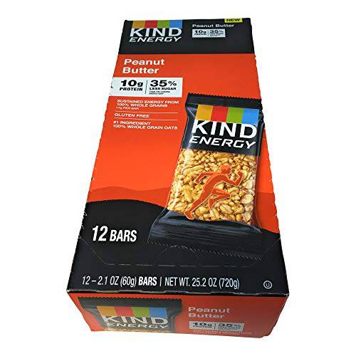 KIND Energy Bar, Peanut Butter, Gluten Free, Low Sugar, 1.76oz, 12 Count
