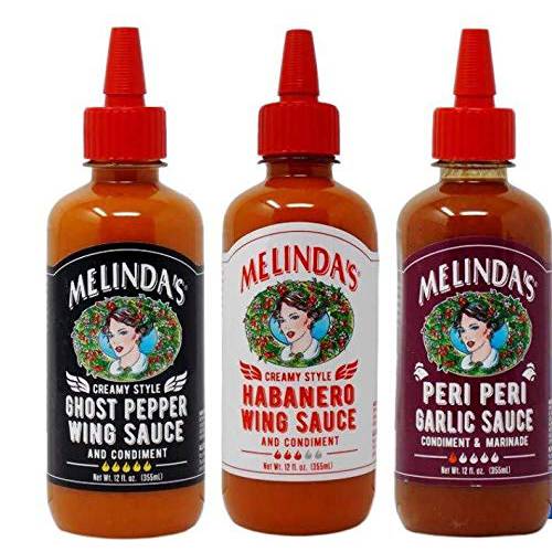 Melinda’s Hot Sauce Condiment 3 Flavor Variety Pack - (1) each: Creamy Ghost Pepper, Creamy Habanero, Peri Peri Garlic (12 Ounces)