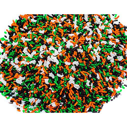 Ghost Bumps Sprinkle Mix - 4 oz. Resealable Stand Up Candy Bag - Halloween Themed Sprinkles w/ White Ghosts - Green, Orange, & Brown Colors - Festive Toppings for Desserts and Snacks