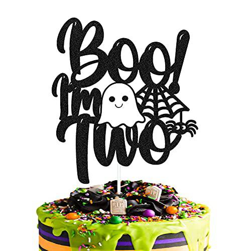 Levvcirki Boo I’m Two Cake Topper Halloween 2nd Cake Decoration for Boy Girl Halloween Ghost Spider Bat Theme Second Happy Birthday Party Décor Supplies