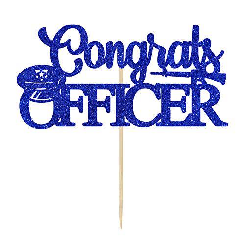 Congrats Officer Cake Topper, 2021 Officer Graduation Cake Decor, Police College School Graduation,Class of 2021 Police Academy Graduation Party Decoration Supplies Blue Glitter.