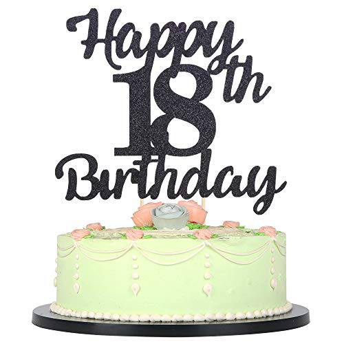 LVEUD 18th birthday cake topper for happy birthday, 18 black flash 18th cake topper，Happy birthday cake topper cake ornament (18th)
