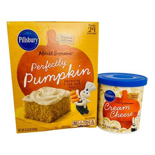 Pillsbury Moist Supreme Perfectly Pumpkin Premium Cake Mix (15.25oz) PLUS Creamy Supreme Cream Cheese Frosting (16oz)