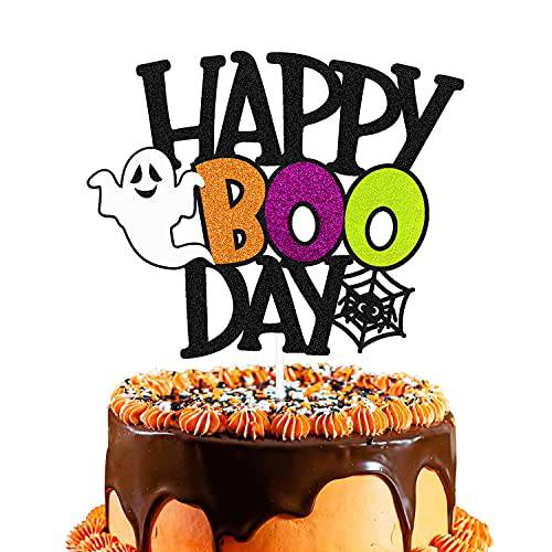 Happy Boo Day Cake Topper Happy Halloween Here for the Boos Ghost Theme Cake Decorations Wizard Witch Spider Web Autumn Fall Party Supplies