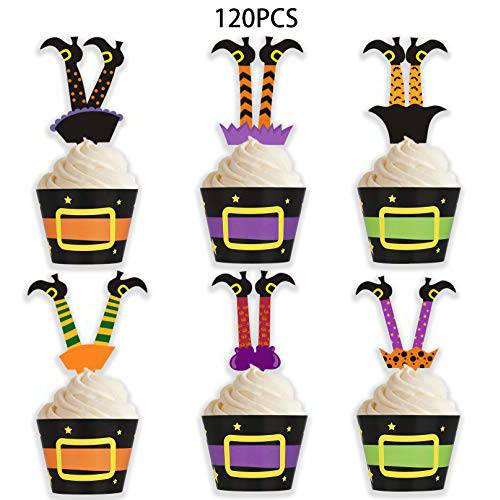 Halloween Cupcake Toppers Wrappers - Witch Boot Cake Party Supplies Decorations