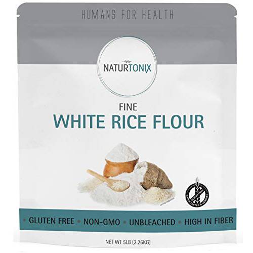 Naturtonix Fine White Rice Flour, Great for Gluten Free Baking, Non-GMO, Certified Kosher, Regular Flour Substitute, Unbleached, Makes Noodles, Thickens Sauce or Soup, 5 Pound
