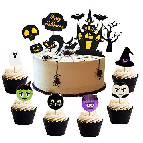 Set of 38 Halloween Cake Topper Haunted House Cake Topper Halloween Cake Decoration Wizard Cupcake Topper Ghost Cake Decoration Pumpkin Cupcake Decoration for Wizard Party Ghost Party Spider Party