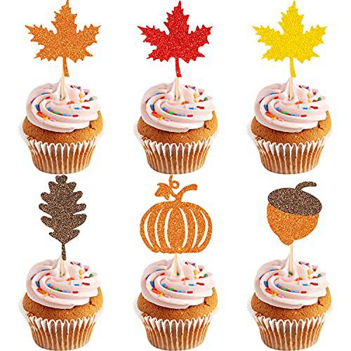 48 Pcs Thanksgiving Cupcake Toppers Fall Cupcake Toppers Thanksgiving Cake Decorations Happy Thanksgiving Cake Topper Leaf Cupcake Topper