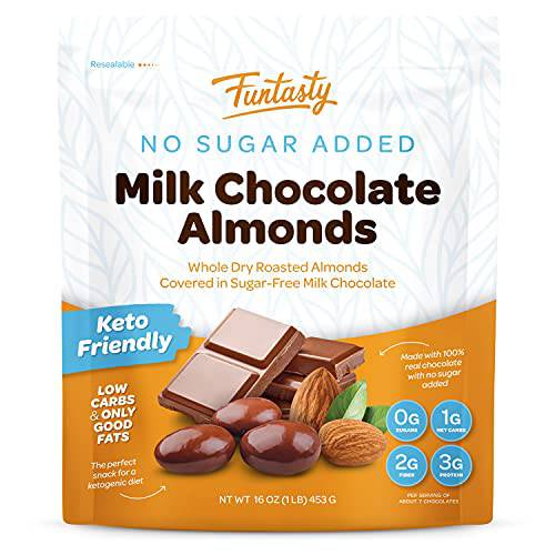 Funtasty Sugar Free Milk Chocolate Covered Almonds, Keto Friendly, 1 Pound Pack