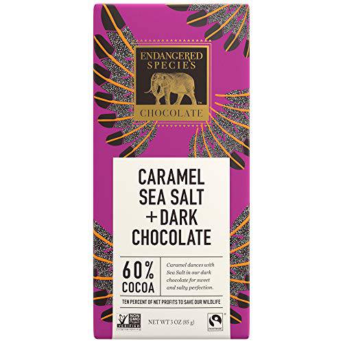 Endangered Species Chocolate Cocoa Made Organic 3 Oz Bar (Pink Himalayan/Gluten Free), Eagle, (60%) Dark Chocolate with Caramel & Sea Salt, 12 Count, Pack of 12