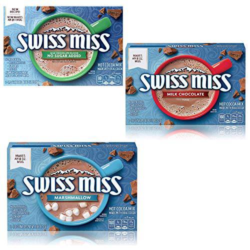 Swiss Miss Swiss Variety Hot Cocoa Mix, No Sugar Added, Milk Chocolate, and Marshmallow, 1 Box Of Each Flavor