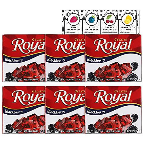 Royal Blackberry Gelatin Pack of 6 | 1.4 Ounce Boxes | Bundle with Ballard Jello Shot Recipe Card