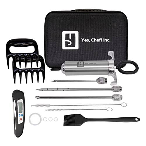 Yes, Chef Inc Yes,Chef Inc Deluxe Stainless Steel Meat Injector Syringe Kit w/Travel Case |3 Needles |Digital Thermometer | 2 Meat Claws |Brushes |2-oz Large Capacity |BBQ |Smoker |