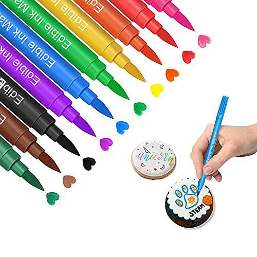 Edible Markers for Cookies Food Coloring Pens 10Pcs, Fine and Thick Tip Food Grade Gourmet Writers for DIY Fondant Cakes Frosting Easter Eggs Baking Party Decorating Drawing Writing (10 PC)