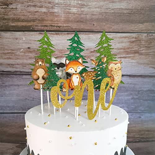 HEETON Woodland First Birthday Party Supplies Cake Topper Fox Deer One Birthday Theme Woodland Creatures Fawn Animal Party Supplies Decorations 11pcs