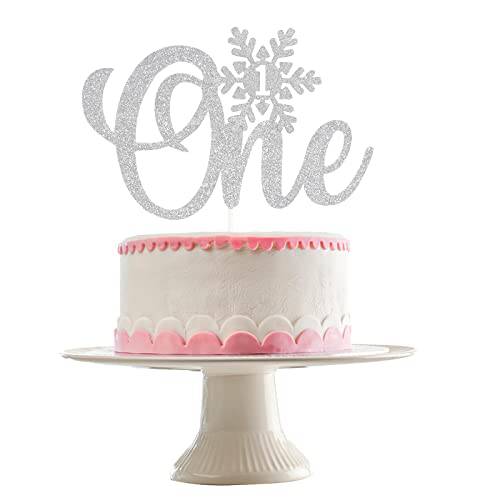Snowflake One Cake Topper Silver Glitter, Silver Winter Onederland Decorations, Winter Onederland 1st Birthday Decorations, Winter Onederland Birthday Cake Topper