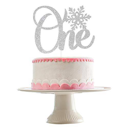 One Snowflake Cake Topper- Winter Onederland Cake Topper, Winter Onederland 1st Birthday Decorations, Snowflake 1st Birthday Topper, Snowflake Birthday Decorations（Silver Glitter）
