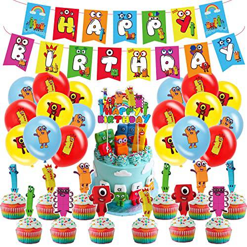 Galoulo Number Birthday Party Supplies For Blocks ,Number Birthday Party Decorations For Blocks Included Cake Toppers, CupCake Toppers, Balloon, Banner, Number Theme block Party Favor Pack Set