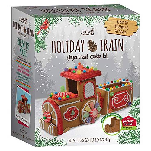 Holiday Train Gingerbread Cookie Kit - Crafty Cooking Kits - Classic Christmas Cookies - Ready to Assemble and Decorate - Featuring Perfect Build Connector Clips for Easy Building