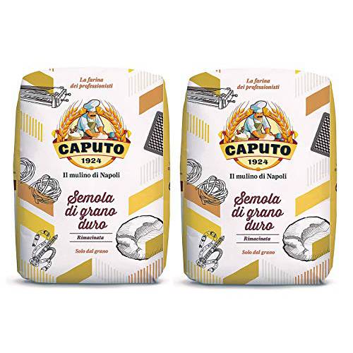 Antimo Caputo Semola Di Grano Duro Rimacinata Semolina Flour 2.2LB (1kg) Bag (2 Pack) - All Natural Dough for Fresh Pasta