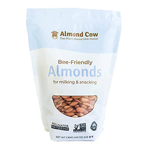 Almond Cow - Bee-Friendly Raw Almonds Unsalted, Non-GMO Whole Almonds for Plant Based Milk Making, Gluten-Free Plain Almonds for Milking and Snacking, Vegan Almond Nuts, Bulk Almonds Pack, 3 lbs