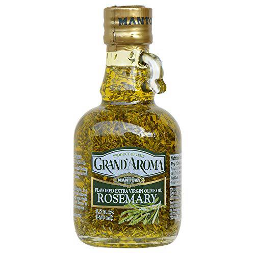 Mantova Grand’Aroma Rosemary Flavored Extra Virgin Olive Oil, made in Italy, cold-pressed, 100% natural, heart-healthy cooking oil perfect for salad dressing, pasta, garlic bread, meats, or pan frying, 8.5 oz