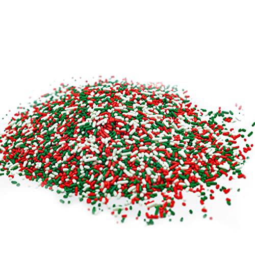 Green, Red and White Blend Sprinkles - 8 oz Resealable Stand Up Candy Bag - Christmas Themed Sprinkles for Decorating - Bulk Baking Supplies for Holiday Decorated Treats