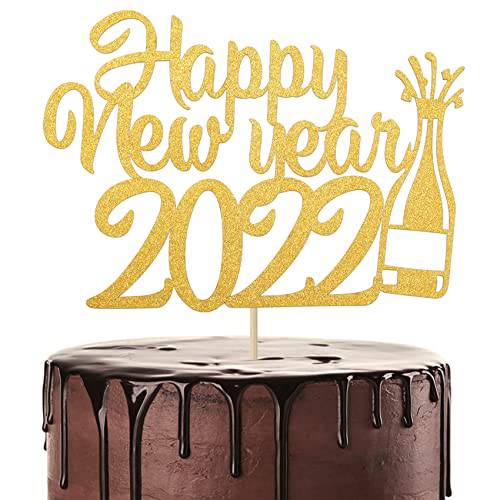 48pcs Happy New Years Cupcake Topper 2023 Cake Toppers for New Years Eve Party Gold Glitter Cake Decorations