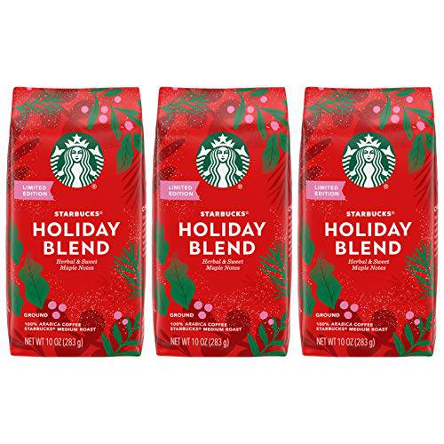 Starbucks Ground Coffee Bag, Holiday Blend, Medium Roast Coffee, 100% Arabica Coffee, Notes of Sweet Maple & Herbs, 10-Ounce Bag (Pack of 3)