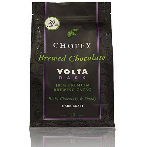 Choffy Brewed Cacao Coffee Alternative Substitute - 10 Oz Volta Dark Roast Flavor - Caffeine Free Brew Cacao Ground Drinking for Dark Chocolate Lovers, Healthy Rich Chocolate Drink, Nutrients for Mood & Energy