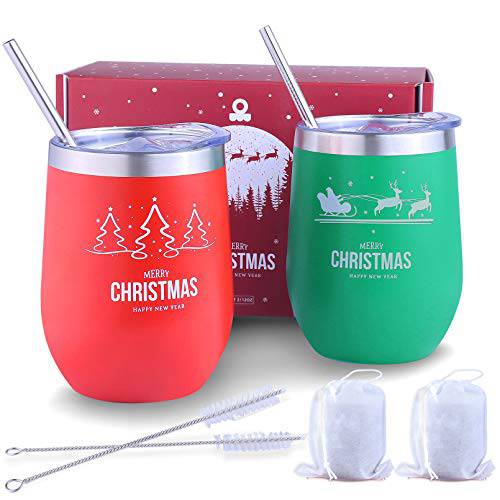2022 Christmas Tumblers 2 Pack Stainless Steel Insulated Travel Coffee Mugs 12oz for Men and Women Gift Set