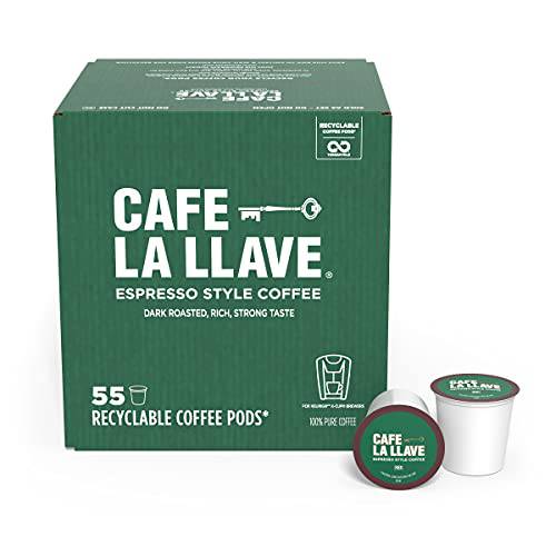 Cafe La Llave Espresso K-Cup (55 Count) Recyclable Single-Serve Coffee, Compatible with Keurig K-Cup Brewers