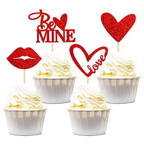 Keaziu 24 Pack Valentines day Cupcake Toppers Heart Love Cupcake Picks for Cake Decorations Valentine’s Wedding Party Holiday Supplies