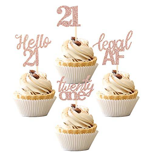 24 PCS 21st Birthday Cupcake Toppers legal Hello 21 Twenty One Cupcake Picks 21st Birthday Cake Decorations Supplies Rose Gold