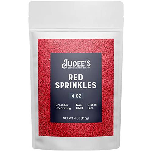 Judee’s Red Sprinkles 4 oz - Gluten-Free and Nut-Free - Brighten Up Your Baked Goods - Great for Cookie and Cake Decoration - Use for Baking and as Dessert and Ice Cream Toppings