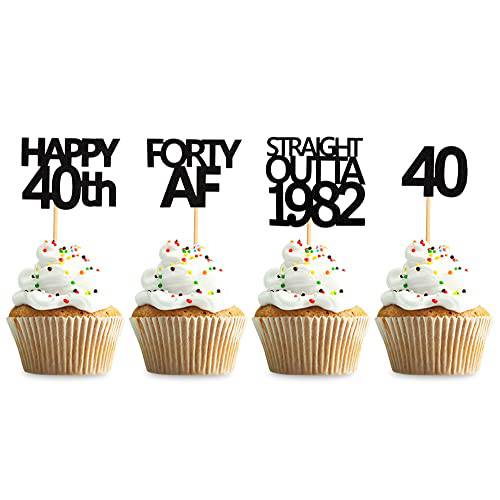 Keaziu 48 Pack Black 40th Birthday Cupcake Toppers Straight Outta 1983 Cupcake Toppers Happy 40th Cupcake Toppers Forty AF Cupcake Toppers 40 Years Birthday Party Decoration | black 1983
