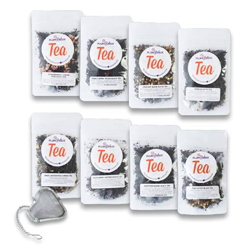 Loose Leaf Tea Sampler Kit | Choose Black Tea or Non Caffeinated Herbal Tea | Try 8 Fresh Delicious Flavors (65-80 cups) from Plum Deluxe | Made in USA, Makes a Great Gift (Black Teas [Caffeine])