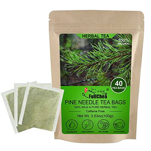 FullChea - Dried Pine Needle Tea Bags, 40 Teabags, 2.5g/bag - 100% Wild Masson Pine Needles - Premium Herbal Tea - Caffeine-free - Rich In Vitamin & Antioxidants