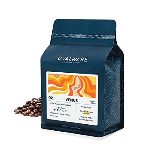 OVALWARE 02 Venus - Pour Over 100% Organic Arabica Light Roast Whole Bean Coffee, Premium Single Origin Ethiopia Sidamo (1lb. / 16oz.)