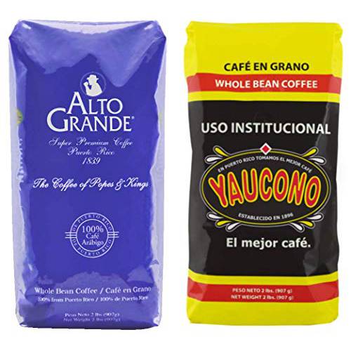 Alto Grande Medium-Dark Roast and Yaucono Medium Roast, Whole Bean Coffee, one bag of each, 2 Pound (Pack of 2)