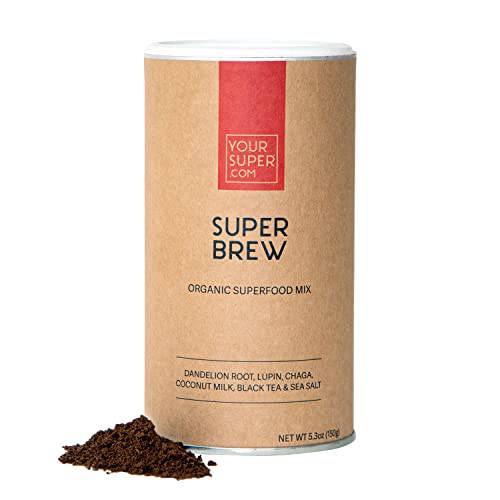 Your Super - Super Brew - Coffee Alternative for Energy - Dandelion Root, Chaga Mushrooms, Adaptogens - Plant Based, Vegan, Gluten Free, No Soy, Non Dairy, Non GMO, No Sugar Added - 150g, 30 Servings